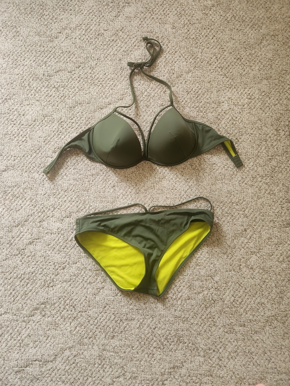 Adore Me Olive Green Bikini Set with Neon  Lining